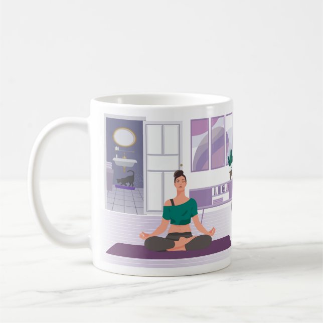 Mugg med bild av kvinna som gör yoga hemma (Vänster)