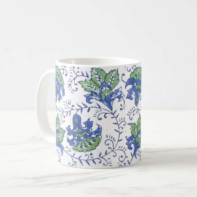 Mugg med blocktryckta blommor (Framsida vänster)