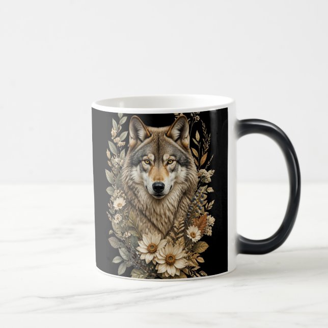 Mugg med en majestätisk varg och blomsterrik natur (Höger)