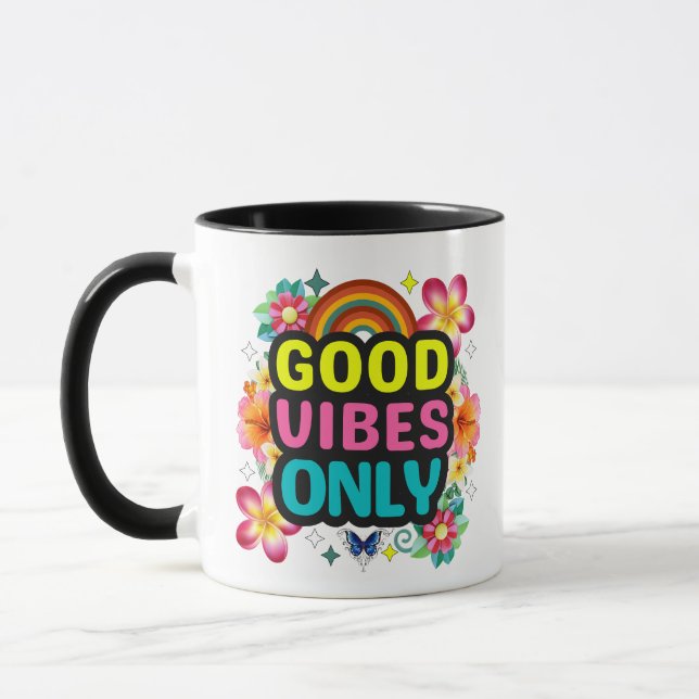 Mugg med endast bra vibrationer - Färgrik regnbågs (Vänster)