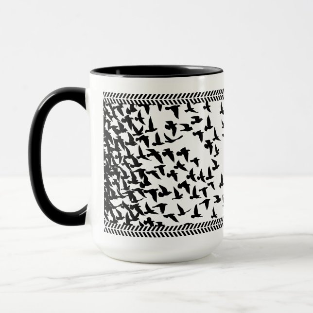 mugg med fåglar i svart och vitt, klassisk stil (Vänster)