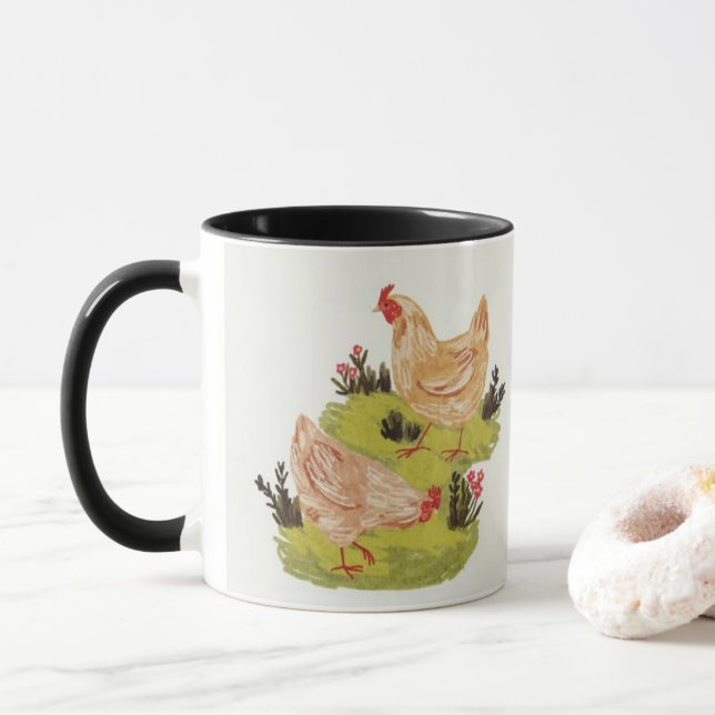 Mugg med fantasifulla gårdshöns (Med munk)