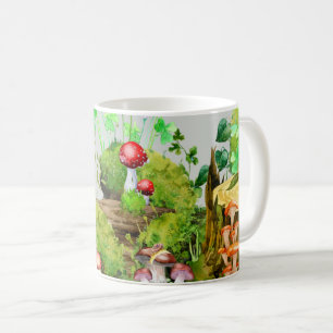 Mugg med Grönten Watercolor Forest svamp Plants