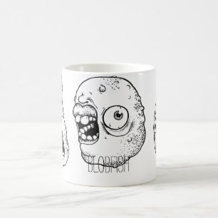 Mugg med konstig förvridna ansikten