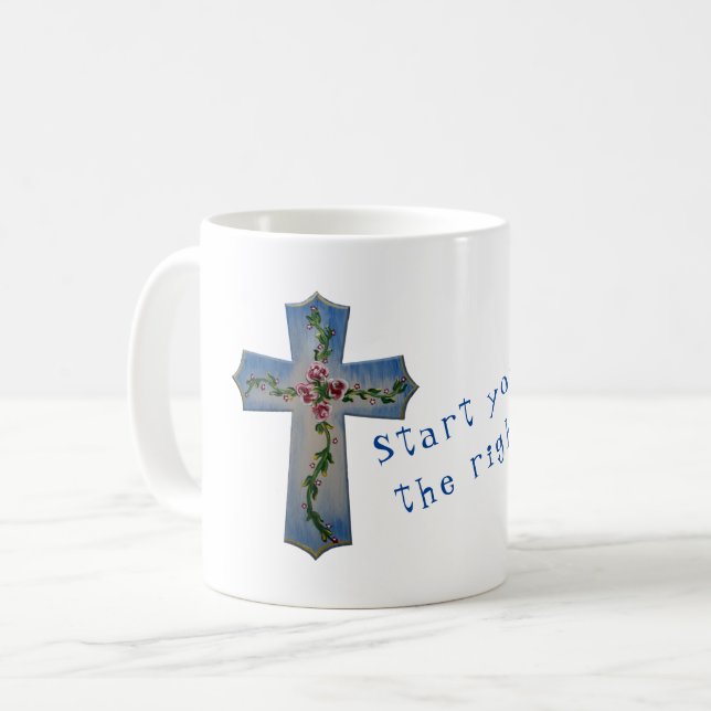 Mugg med Kor målad med konstblommor (Framsida vänster)