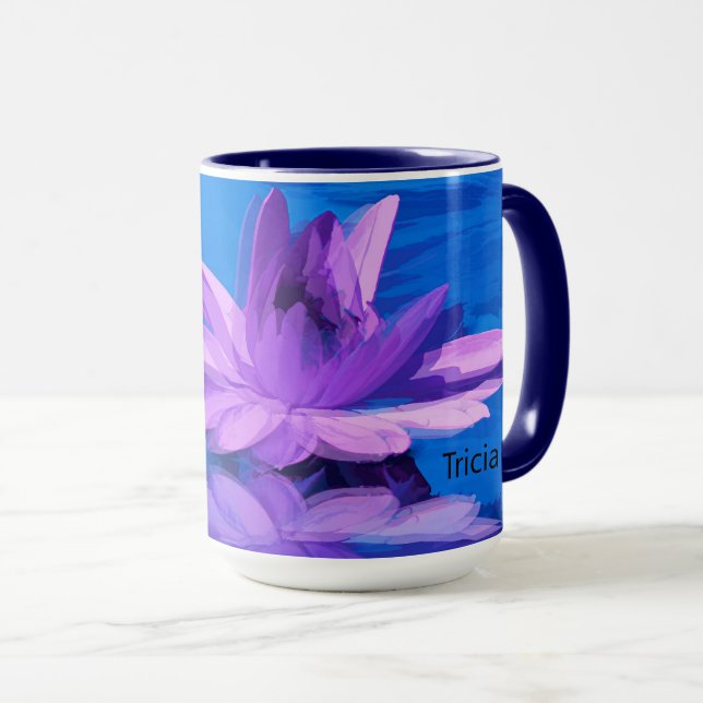Mugg med Lila Vatten Lily i Blue (Framsida höger)