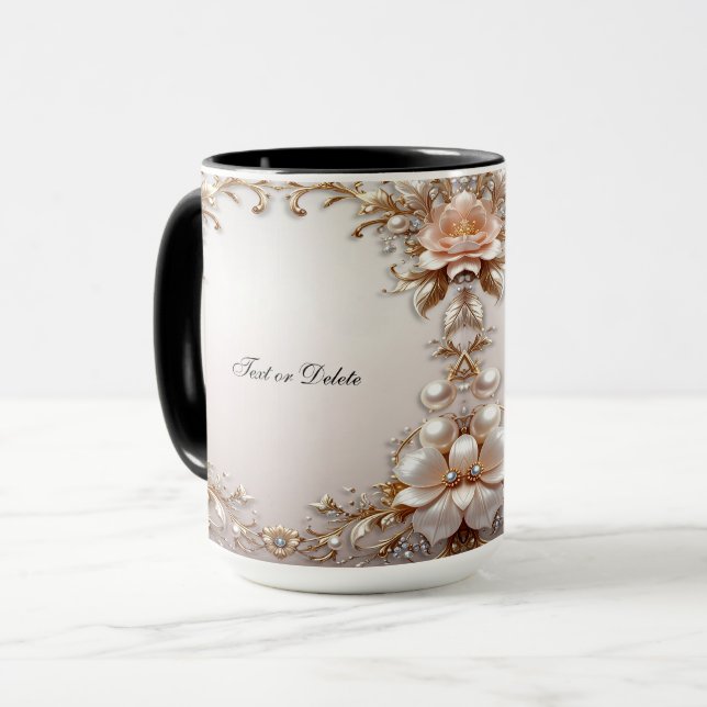 Mugg med mjuka rosa och vita blommor (Framsida vänster)