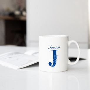 Mugg med Monogram Blommigt Brev J