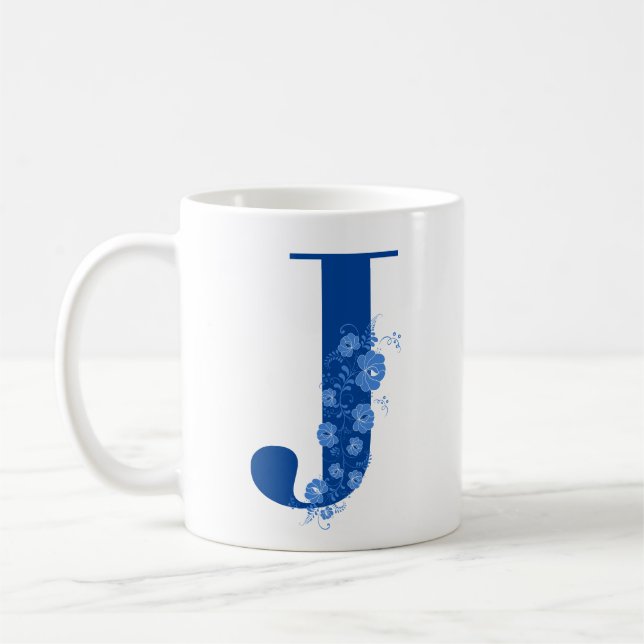 Mugg med Monogram Blommigt Brev J (Vänster)