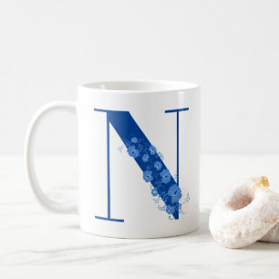 Mugg med Monogram Blommigt Brev N