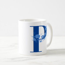 Mugg med Monogram Blommigt Brev P