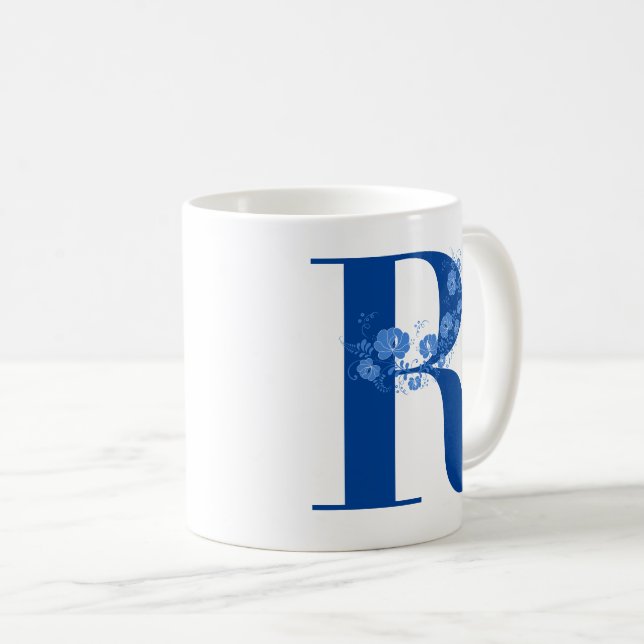 Mugg med Monogram Blommigt Brev R (Framsida höger)