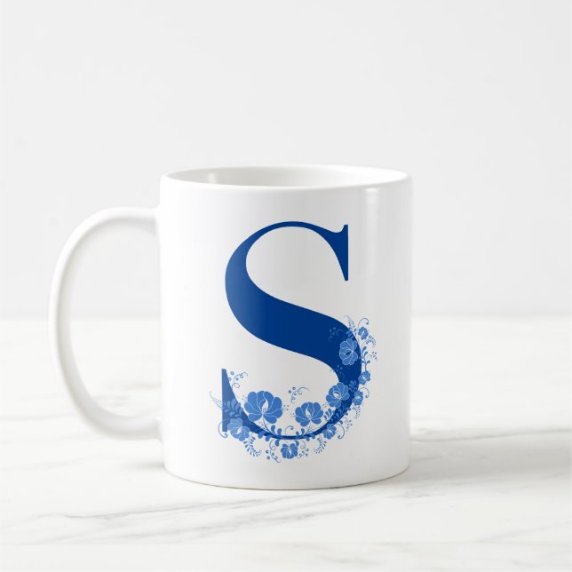 Mugg med Monogram Blommigt Brev S (Vänster)
