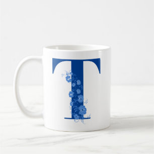 Mugg med Monogram Blommigt Brev T