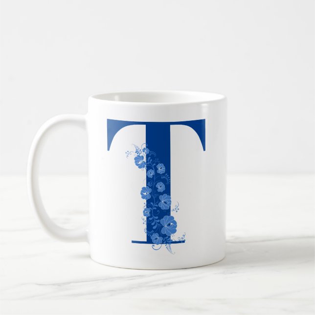 Mugg med Monogram Blommigt Brev T (Vänster)