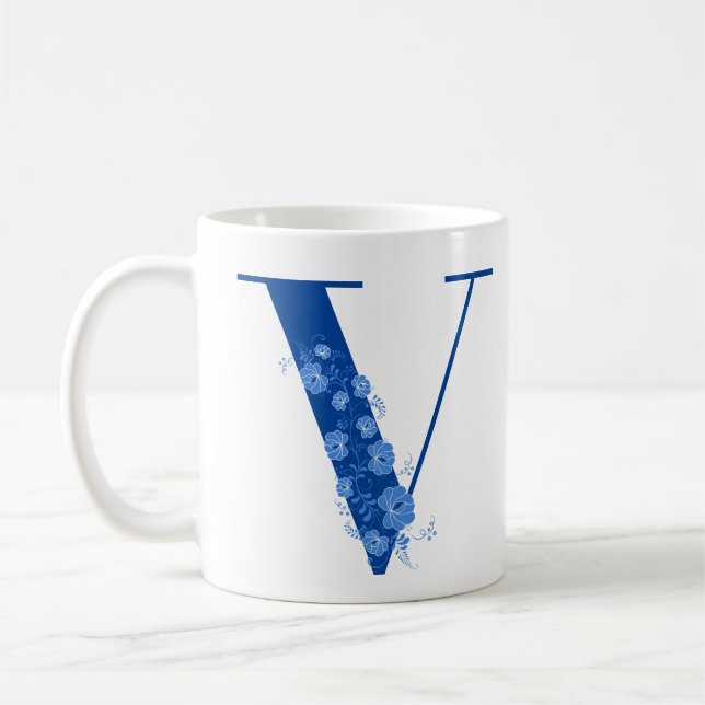 Mugg med Monogram Blommigt Brev V (Vänster)