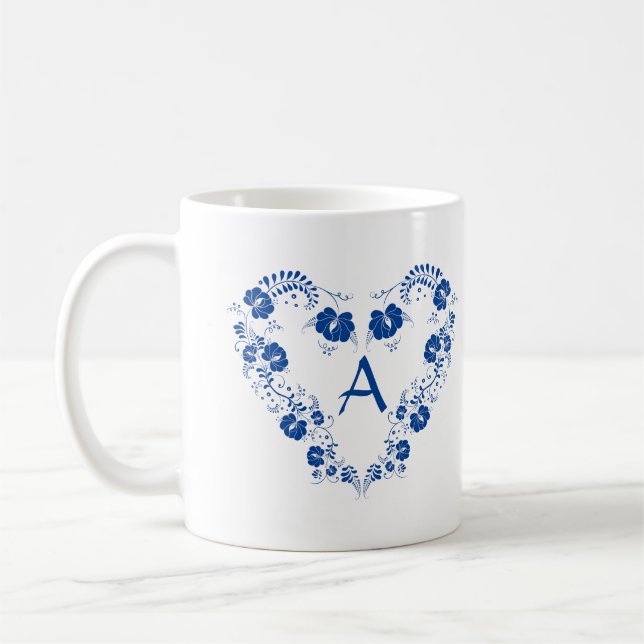 Mugg med monogram och blå hjärtsymbol (Vänster)
