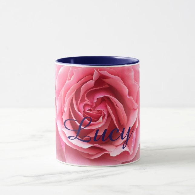 Mugg med rosa ros med blåttklippning (Center)