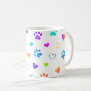 mugg med tassavtryck, mugg med hjärtmönster, regnb