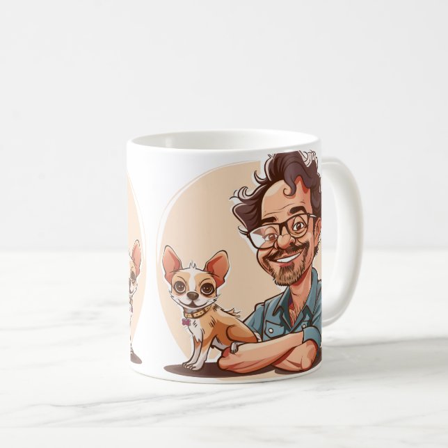 Mugg med tecknad man med skägg och chihuahua (Framsida höger)