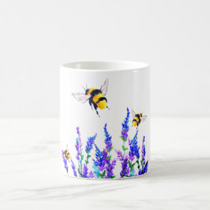 Mugg med Vår blommor och bin som flyger
