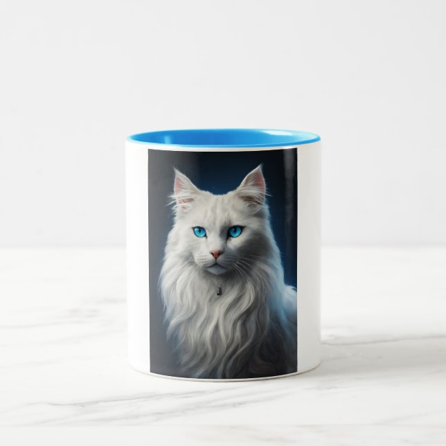 Mugg med vit katt med blå färg ögon (Center)