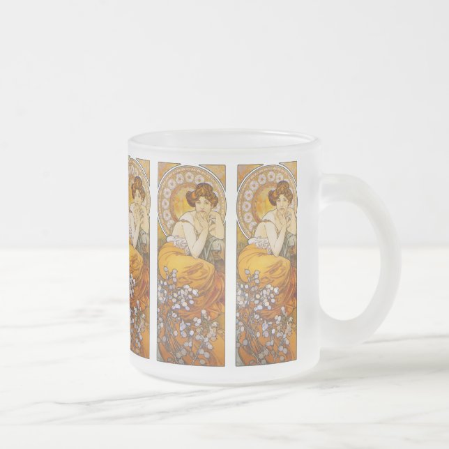 Mugg: Mucha - Art nouveau - Topaz Frostad Glasmugg (Höger)