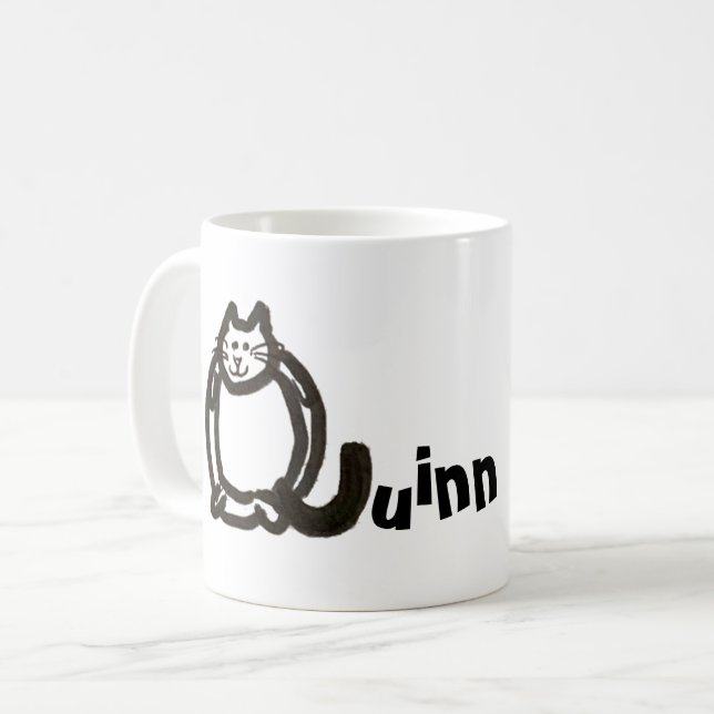 Mugg - Namn med ursprunglig Kat Brev Q (Framsida vänster)