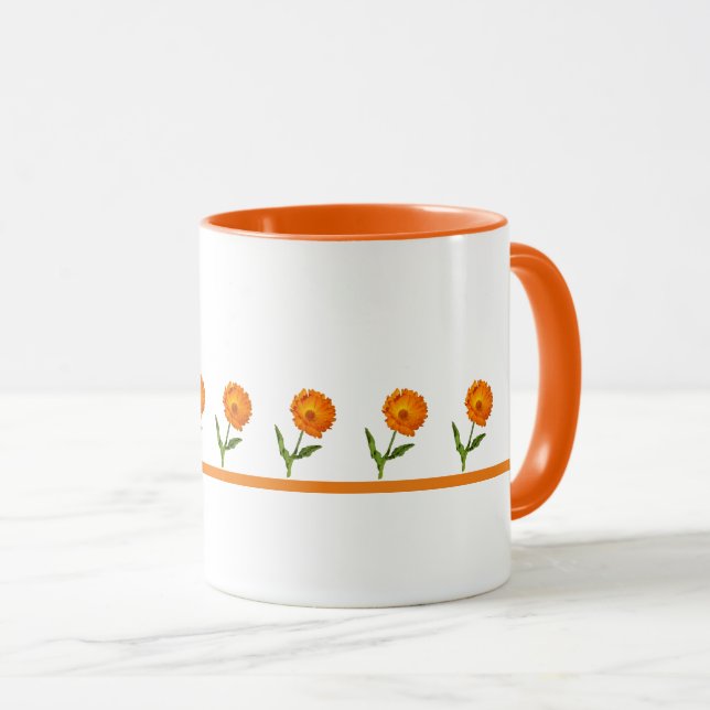 Mugg - Orange Blommor på en Linje (Framsida höger)