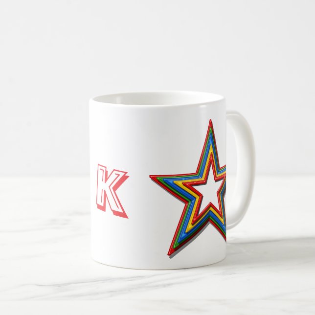 Mugg - regnbågsfärgade stjärnor och initial (Framsida höger)