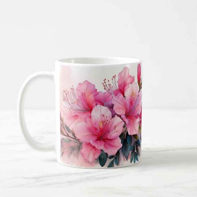 Mugg - Rosa Azaleas Flowers, Watercolor Art (Vänster)