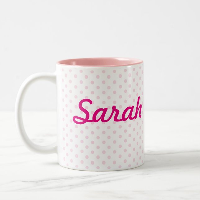 ♥ MUGG ♥ SARAH rosa polka dot girly personalize (Vänster)