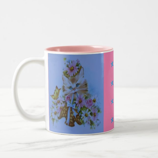 Mugg, söt kattunge med bog Två-Tonad mugg (Vänster)