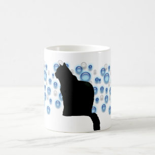 Mugg - Svart katt och blå bubblor