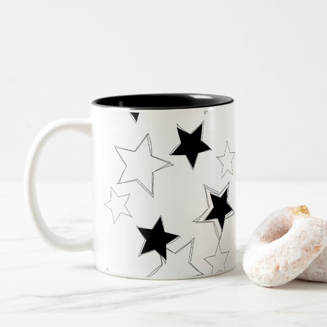 Mugg Svart & Vita Stjärnor (Med munk)