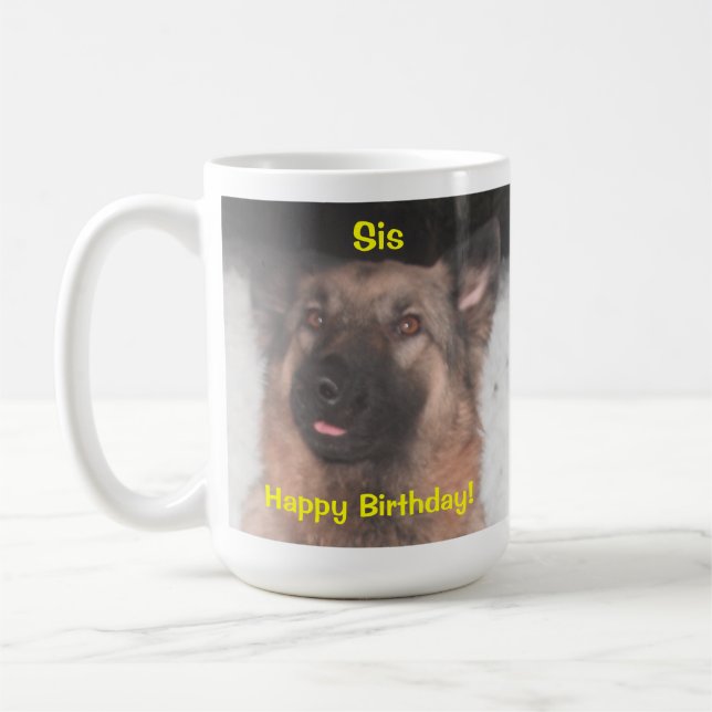 Mugg tysk shepherd Sticker Tunga ut Lycklig Bday (Vänster)
