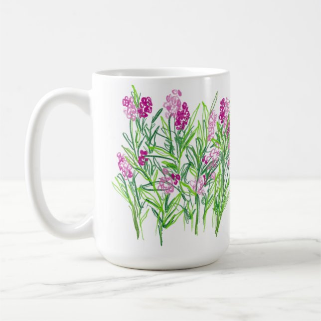 Mugge med design av rosa blommor i trädgården kaffemugg (Vänster)