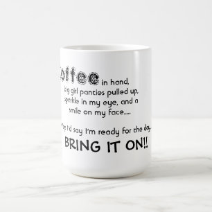Muggen/citationstecknet "kommer med det på ", kaffemugg