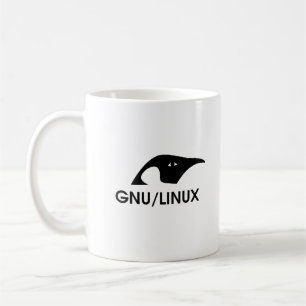Muggen för GNU-/Linuxpingvinlogotypen med befaller Kaffemugg