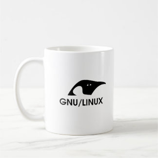 Muggen för GNU-/Linuxpingvinlogotypen med befaller Kaffemugg