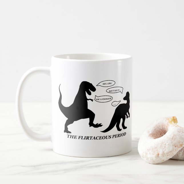 Muggen för vits för Flirtaceous periodDinosaur Kaffemugg (Med munk)