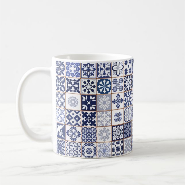 Muggen med portugis belägger med tegel mönster - kaffemugg (Vänster)