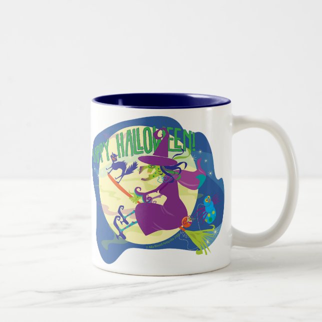 MUGGhappy halloweenhäxa med katten och spindlar Två-Tonad Mugg (Höger)