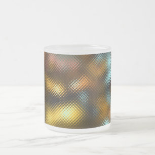 Muggkaffekopp, färgrikt ljus bak exponeringsglas, frostad glasmugg