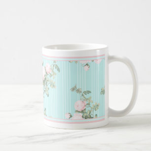Muggrosor och rosa ros för shabby chic blom- kaffemugg