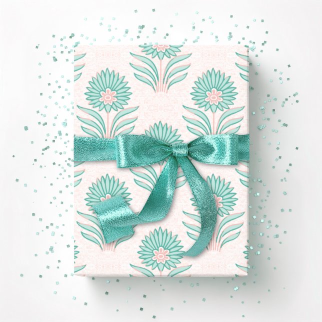 Mughal Bloom in Teal and Flamingo Presentpapper (Skapare uppladdad)