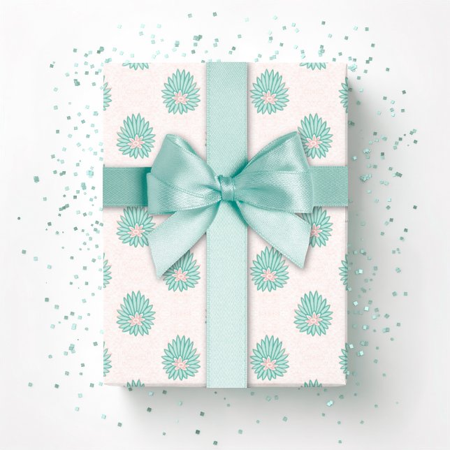 Mughal Bloom prick i teal och flamingo Presentpapper (Skapare uppladdad)