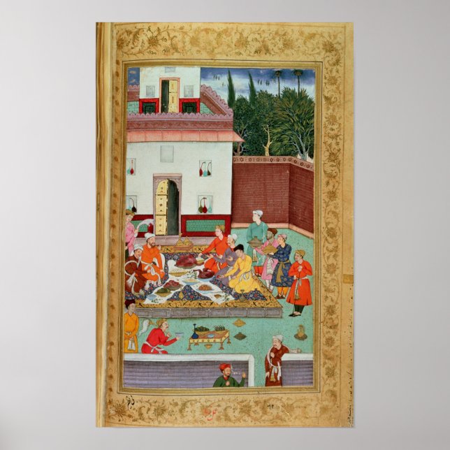 Mughal Emperor Feasting in a Courtyard Poster (Framsidan)