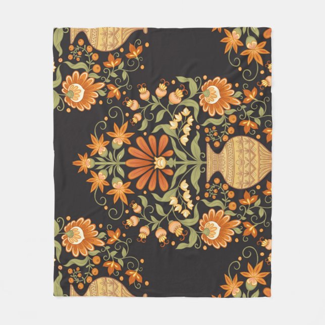 Mughal Fantasy: Retro Blommigt Opulence Fleecefilt (Framsidan)
