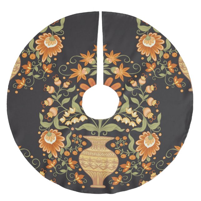 Mughal Fantasy: Retro Blommigt Opulence Julgransmatta Borstad Polyester (Framsidan)